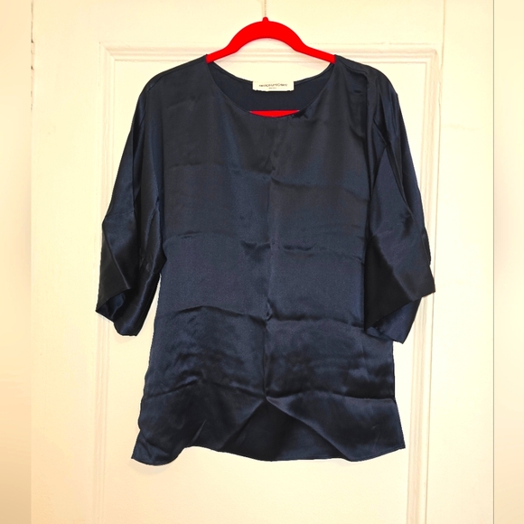 Amanda Uprichard Navy Blue Blouse Top | Size Large | 100% Silk - Picture 2 of 14